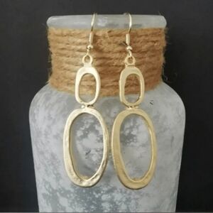 Dainty 14k Gold Plated Oval Dangle Drop Earrings